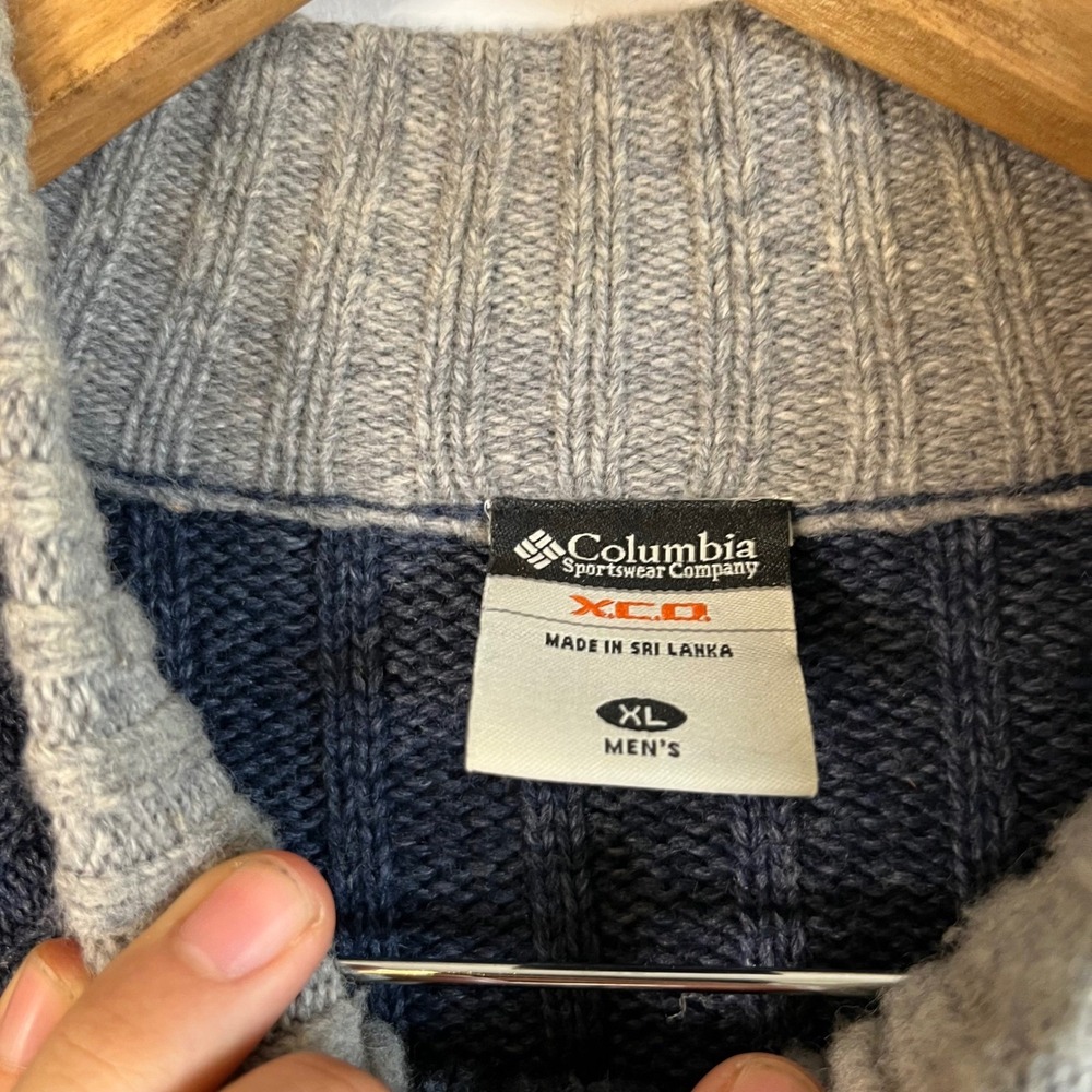 Columbia Sportswear XCO Mens XL Blue Full Zip Cable Knit Mock Neck Sweater XL - Picture 4 of 7